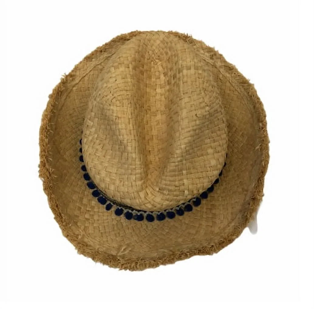 Ferrucchio Vecchi Womens Raffia Hand-Woven Trilby Hat W/ Multi-Trim Natural $108