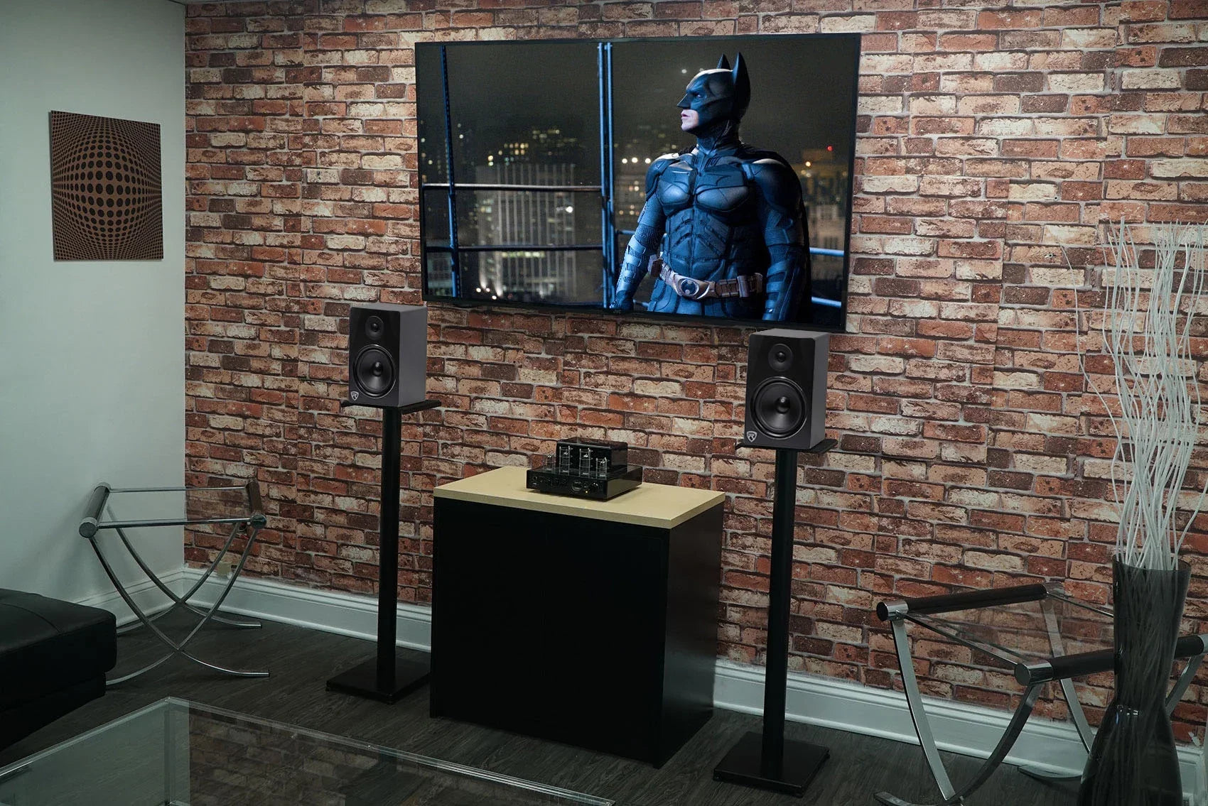 Pair Rockville RS37B 37" Steel Bookshelf Speaker / Studio Monitor Stands in Dark