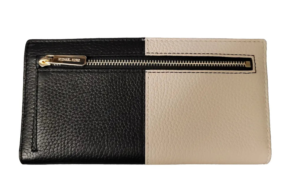 MICHAEL KORS JET SET REED LARGE FLAP BIFOLD SNAP WALLET Ebony AND WHITE