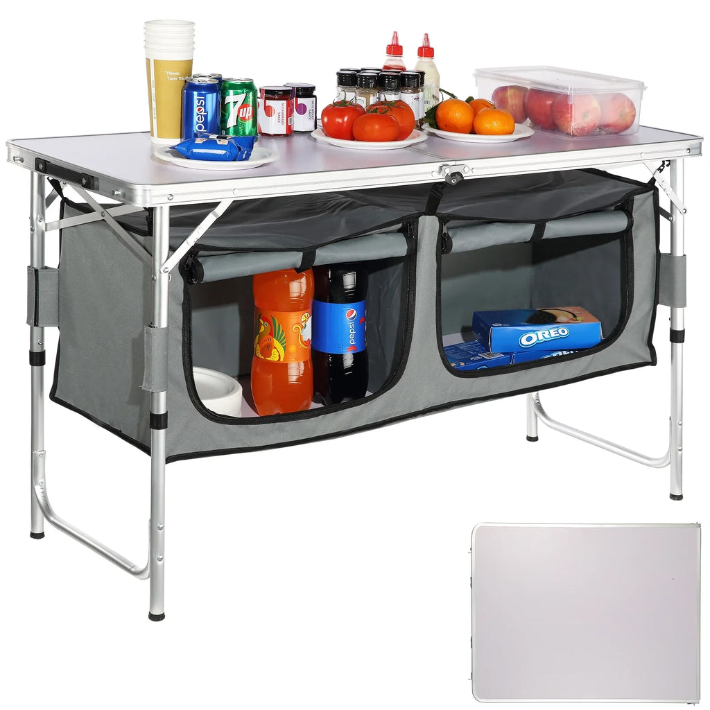 SKYSHALO Folding Portable Cook Station 3 Adjustable Heights Camping Kitchen Table