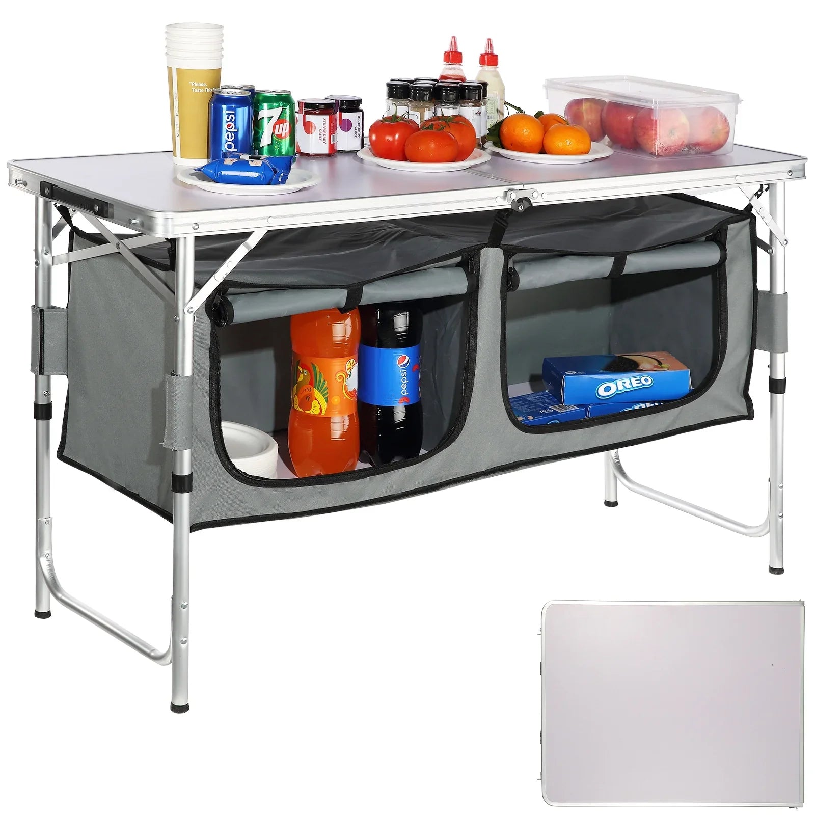 SKYSHALO Folding Portable Cook Station 3 Adjustable Heights Camping Kitchen Table