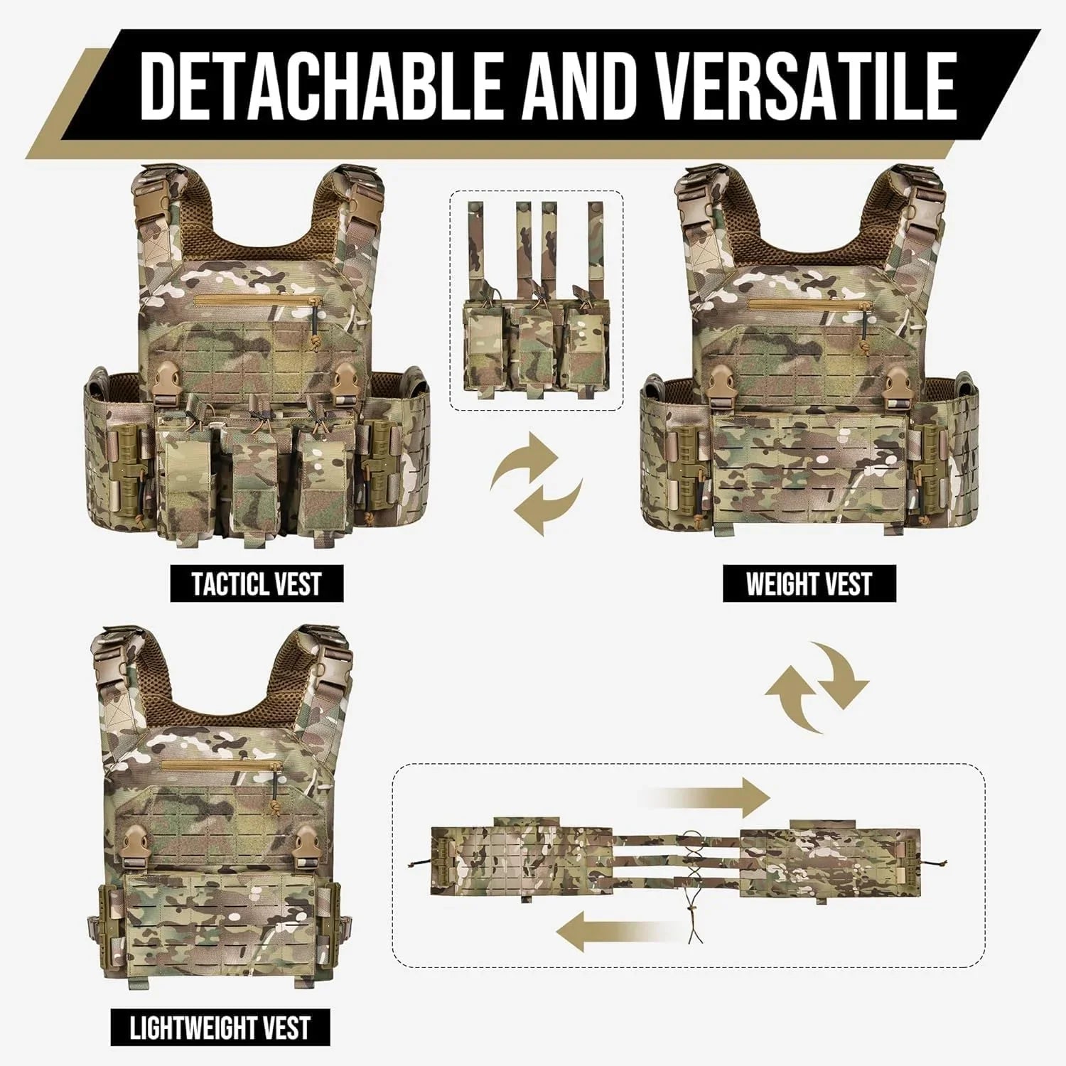 Quick Release Load Vest Adjustable Breathable Mass Vest for Hunting/Training/Game
