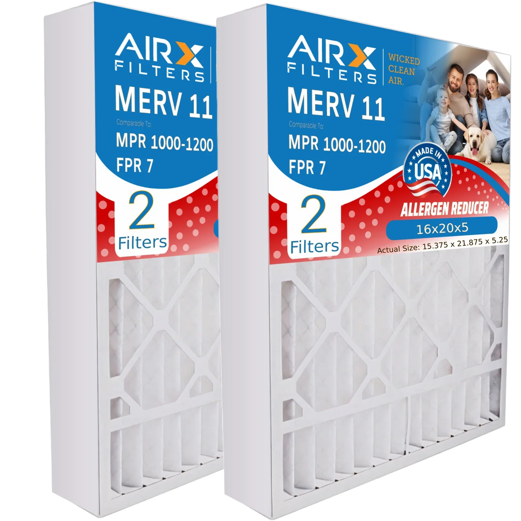 16x20x5 Air Filter MERV 11 Comparable to MPR 1000, MPR 1200 & FPR 7 Compatible with Goodman / Amana M0-1056 Premium USA Made 16x20x5 Furnace Filter 2 Pack by AIRX FILTERS WICKED CLEAN AIR.