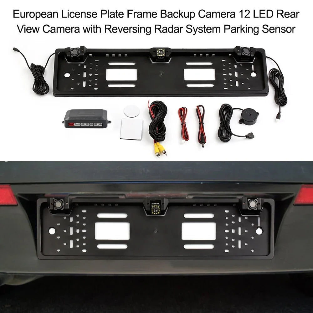 Docooler European License Plate Frame Backup Camera 12 LED Rear View Camera with Reversing System Parking Sensor
