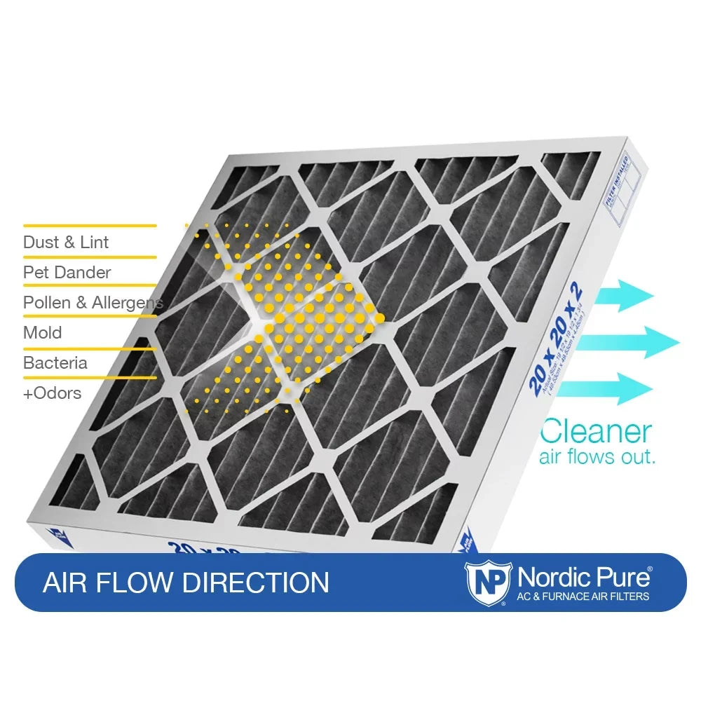 Nordic Pure 16x25x2 Furnace Air Filters MERV 8 Pleated Plus Carbon 3 Pack