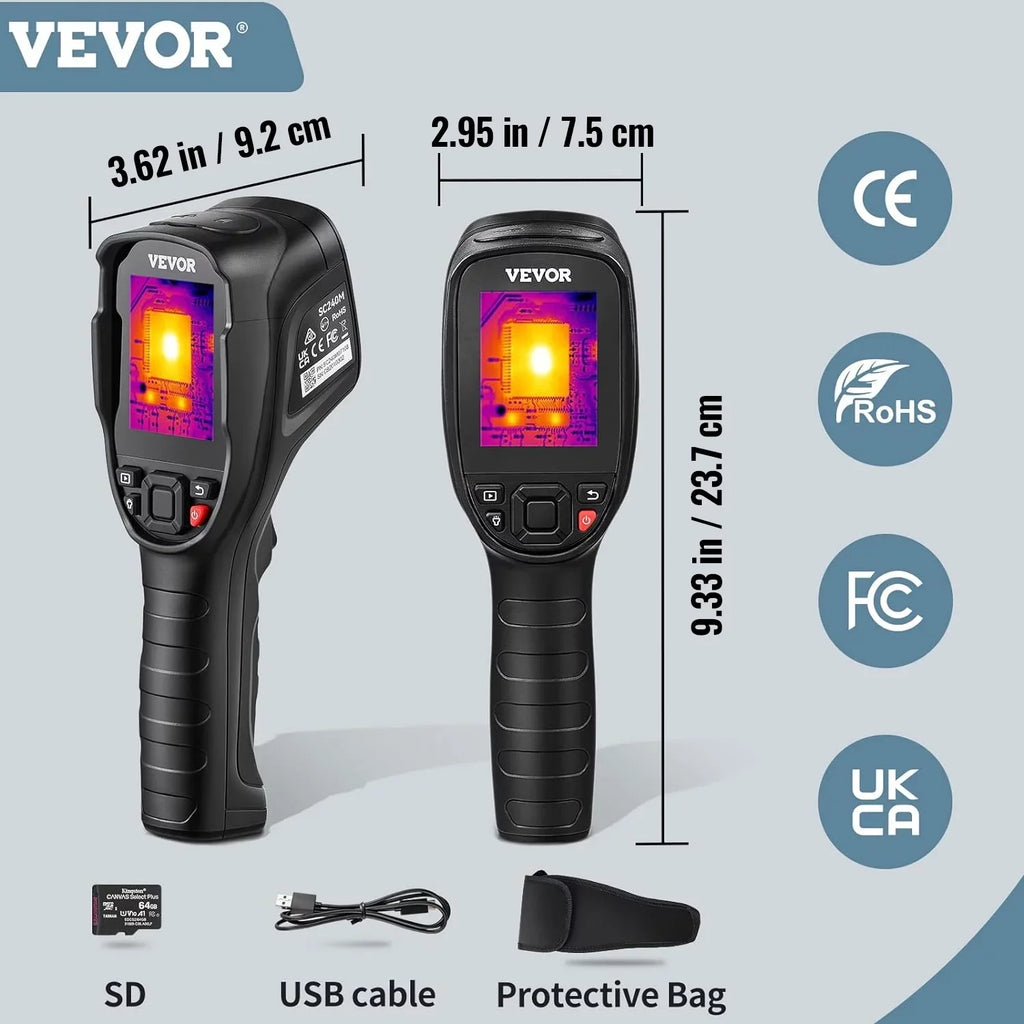 VEVOR Thermal Imaging Camera, 240x180 IR Resolution with 2MP Visual Camera, 20Hz Refresh Rate Infrared Camera with -4℉~1022℉ Temperature Range, 64G Built-in SD Card and Rechargeable Li-ion Battery