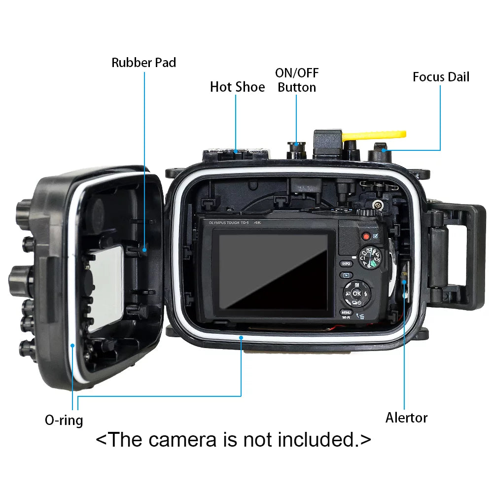 Sea frogs Underwater Camera Housing, Waterproof Diving Case for Olympus TG-5, 60m/195ft Protective Shell
