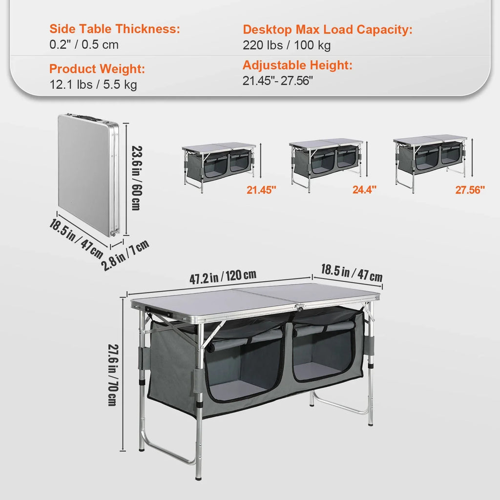 SKYSHALO Folding Portable Cook Station 3 Adjustable Heights Camping Kitchen Table