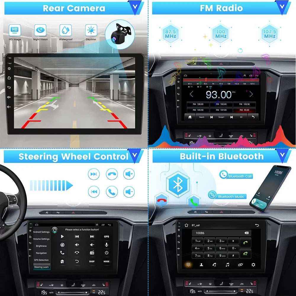 Podofo 2+64G for RAV4 2007-2011 Wireless Carplay Android Auto Mirror Link 10'' Touchscreen Car Stereo Radio Android 13 WIFI GPS FM Bluetooth Hifi USB,AHD Backup Camera