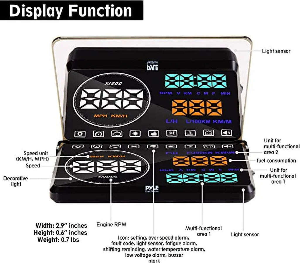 Pyle 5.5" Car Head-Up Windshield Monitor Screen Projector Vehicle Speed & Diagnostic Monitor System