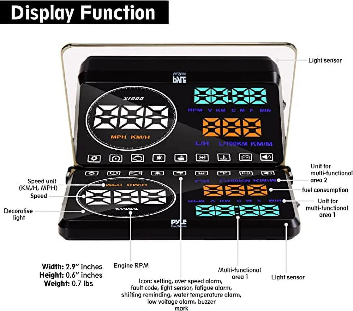 Pyle 5.5" Car Head-Up Windshield Monitor Screen Projector Vehicle Speed & Diagnostic Monitor System