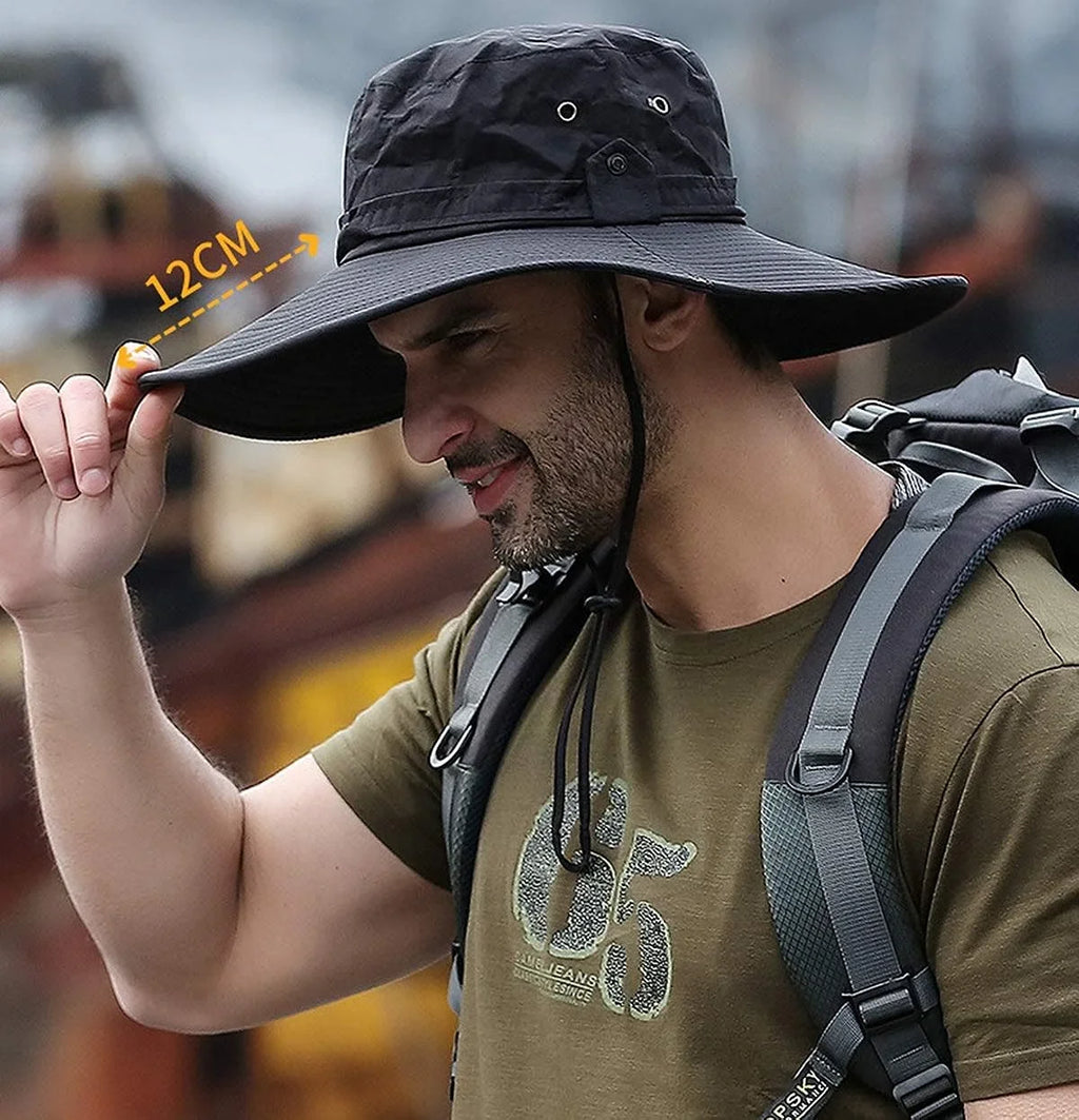 Sun Hat for Men, Super Wide Brim Fishing Hat Safari UPF50+ Bucket Boonie Cap for Gardening Hiking Camping