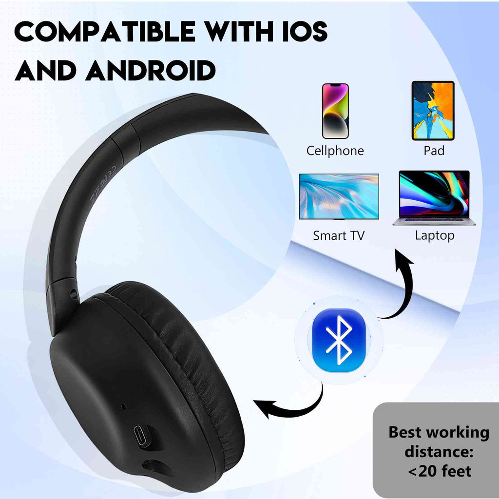UrbanX UX35 Wireless Bluetooth Stereo Earphones with High Resolution Audio, Deep Bass, Superior Comfort Over The Ear Headphones with Mic for HTC Desire 630 Phone Call Support
