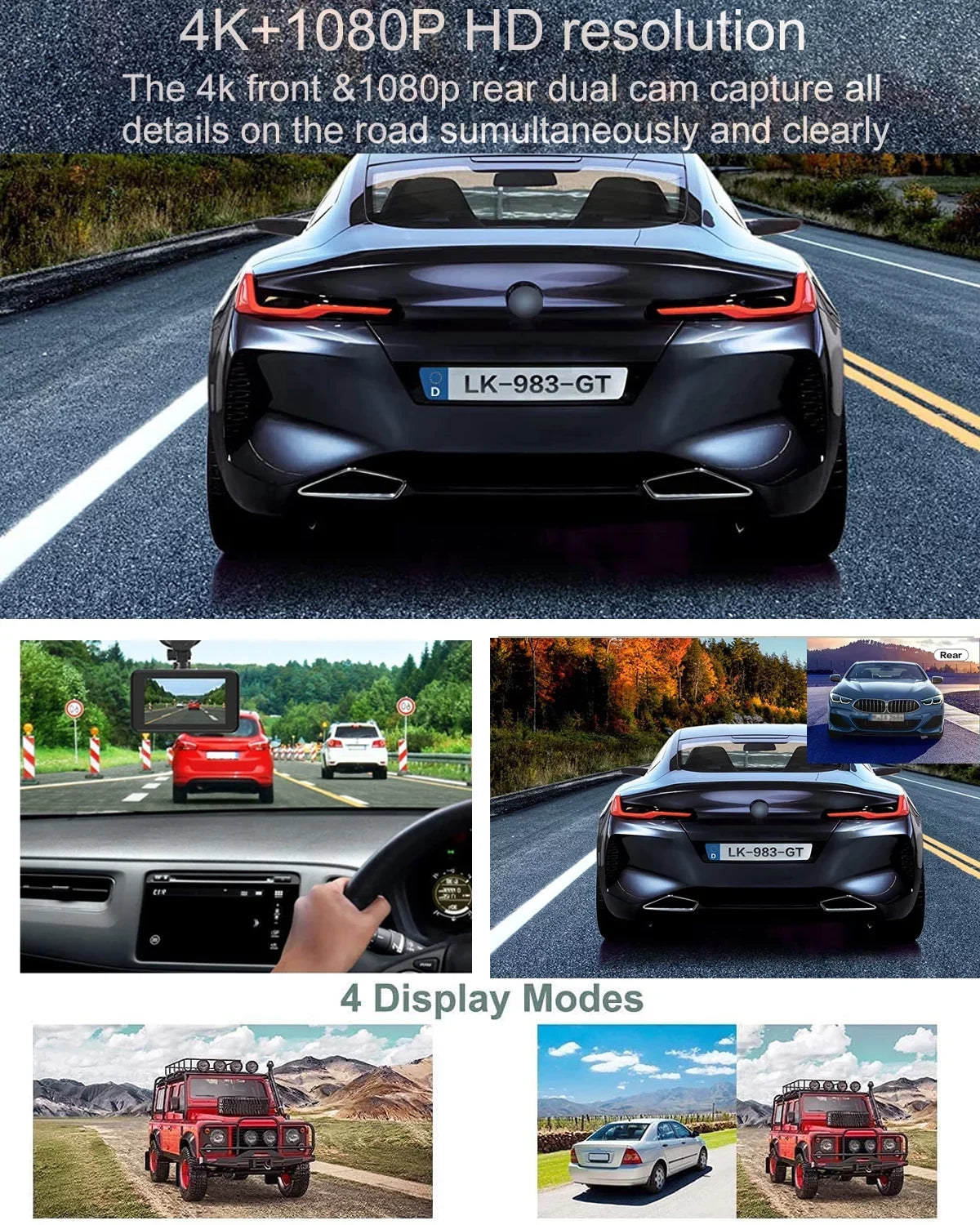 4K Front and Rear Dash Cam for Cars, Dual Dash Cam with SD Card, 2 Inch Dash Camera with GPS WIFI, Night Vision, Loop Recording, Parking Mode, Wide Angle, 64GB SD Card Included