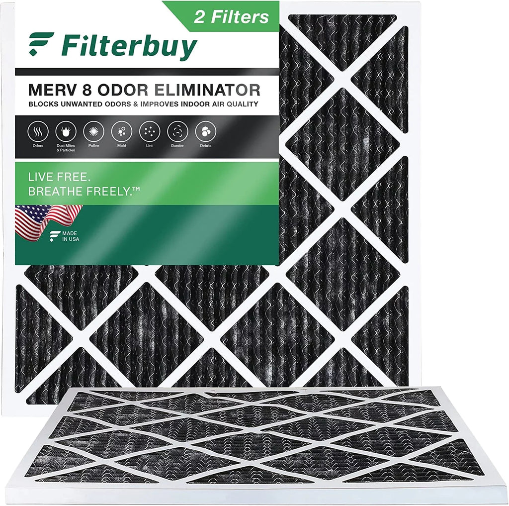 Filterbuy 18x18x1 MERV 8 Odor Eliminator Pleated HVAC AC Furnace Air Filters with Activated Carbon (2-Pack)