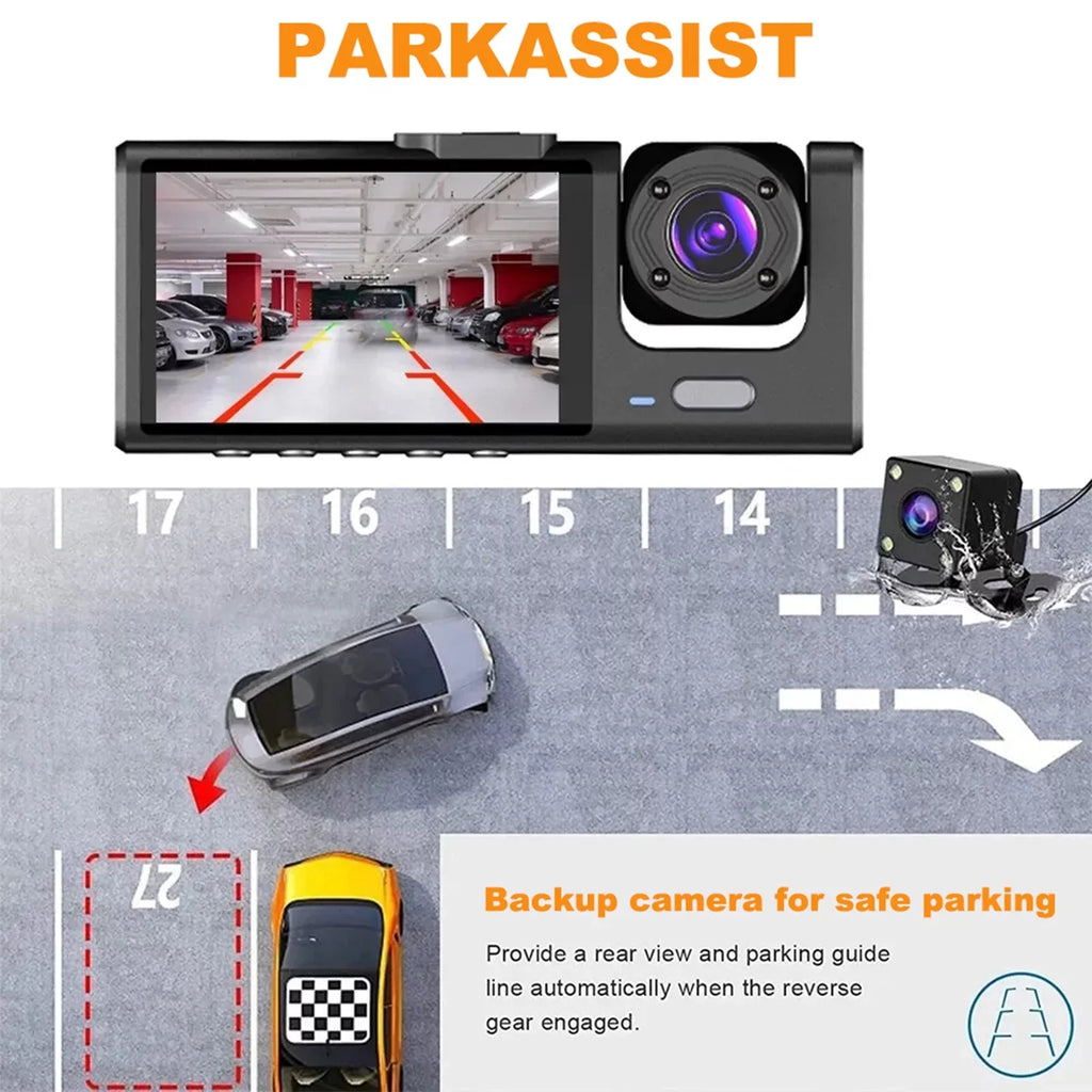 Shinysix Dash Cam Front and Rear Interior 3 Cameras 1080P+720P+480p Car Rearview Mirror Car Video Recording Camcorder Night Vision Car Camera Recorder Auto Safety Driving Recorder
