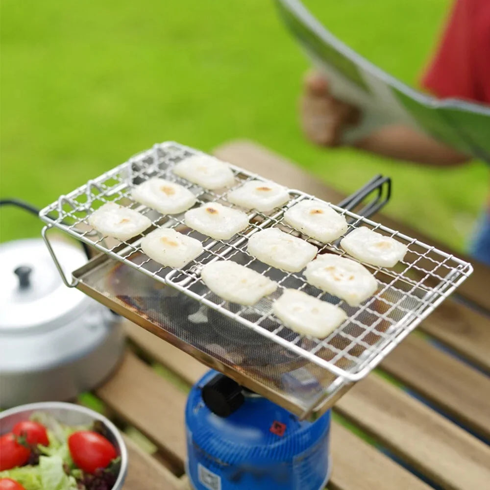 FlyFlise Folding Camp Stove Toaster Stainless Steel Bread Toaster Rack for Camping Backpacking Picnic