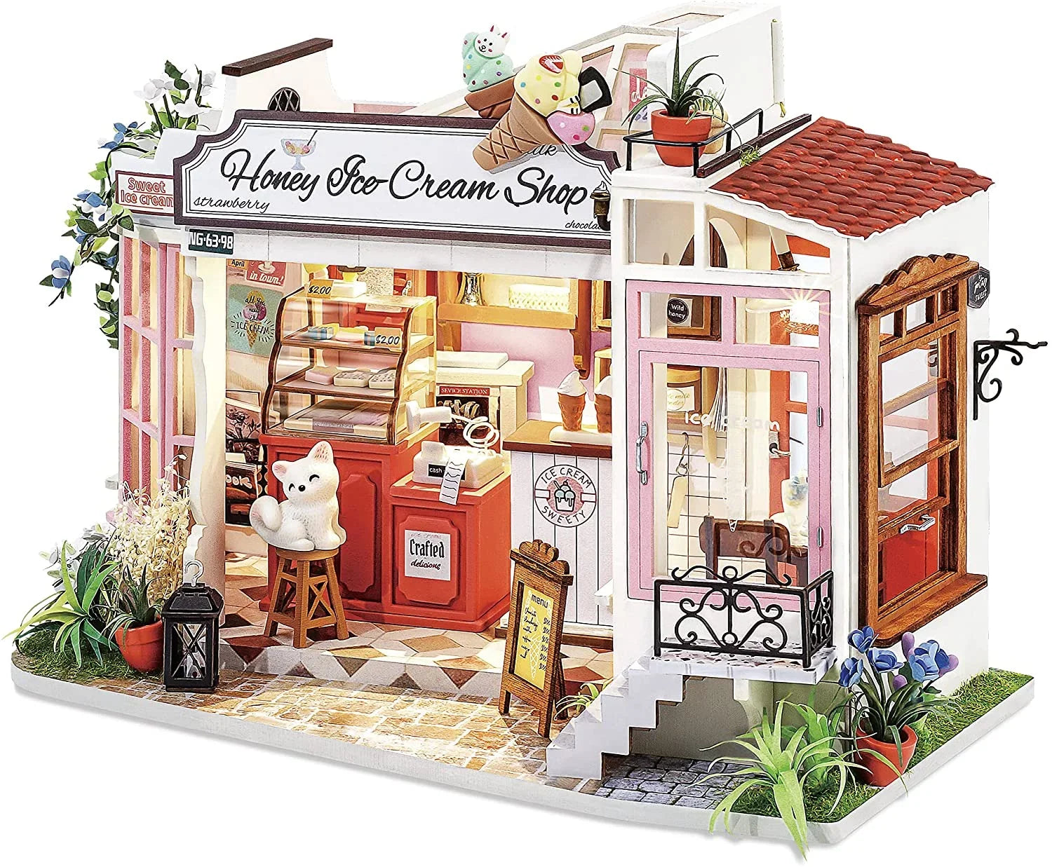 Rolife DIY Miniature Dollhouse Kit 1/24 Scale Tiny House Making Kit Home Decor Gifts for Adults & Teens (Honey Ice-Cream Shop)