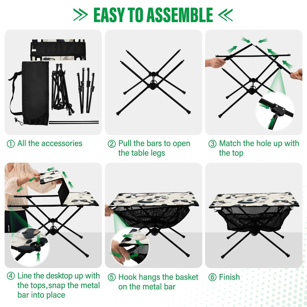 Cute Cat Footprint Camping Folding Table Portable Beach Table with Storage Bag Compact Picnic Table for Outdoor Travel Fishing BBQ
