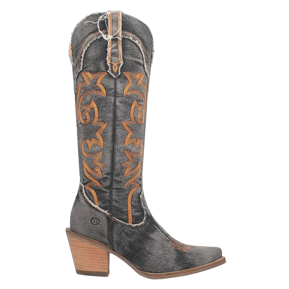 Dingo Womens Texas Tornado Snip Toe Casual Boots Knee High Mid Heel 2-3"