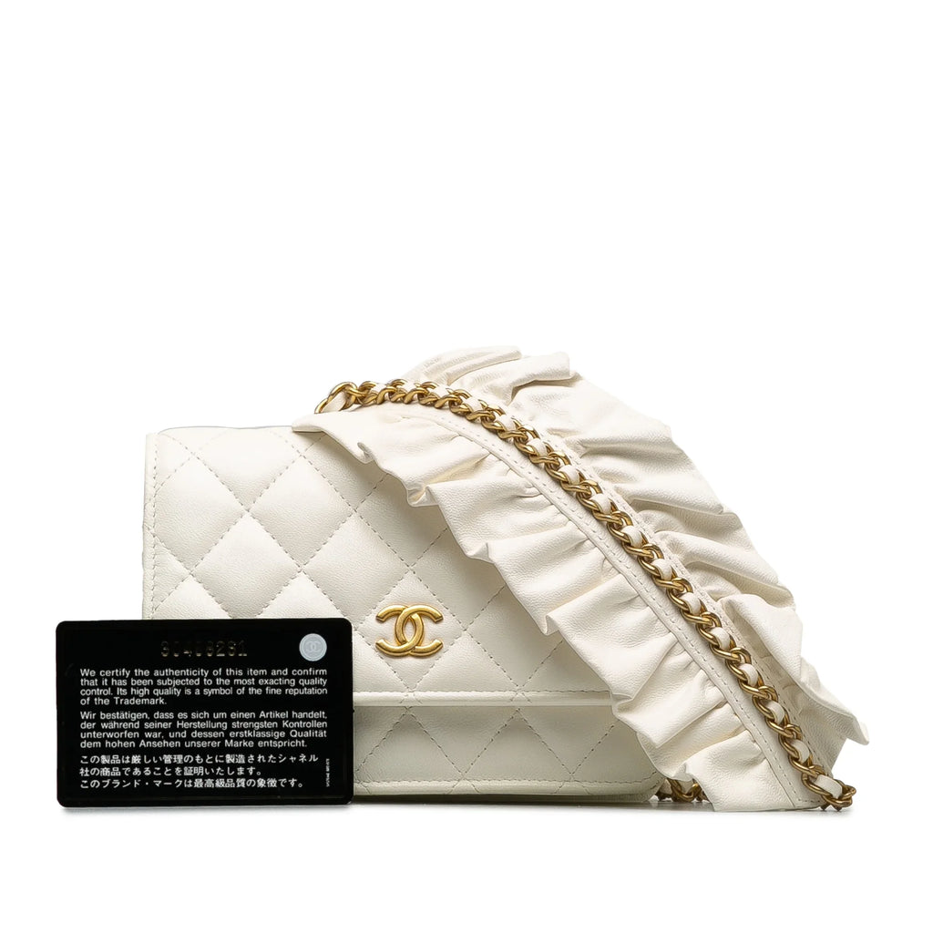 Pre-Owned Authenticated Chanel Romance Lambskin Wallet On Chain Leather White Crossbody Bag Unisex (Good)