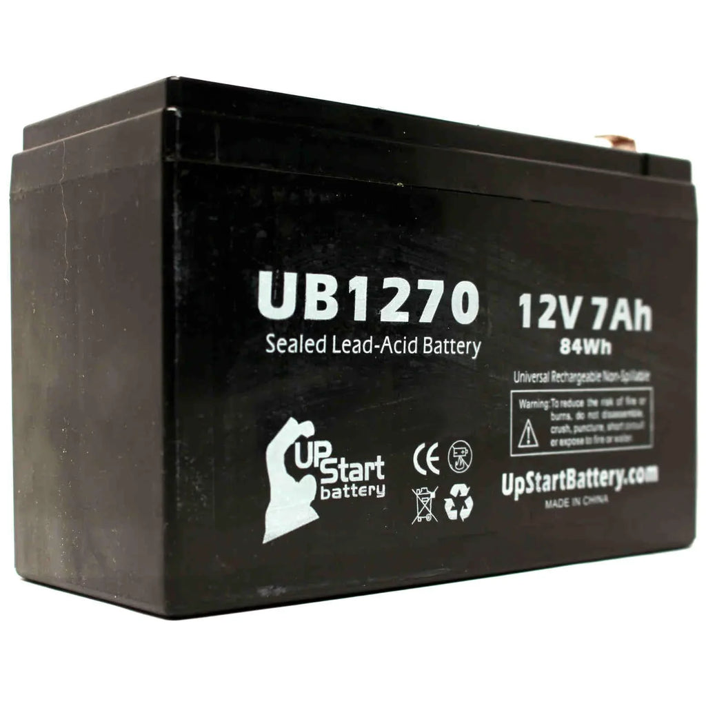 2x Pack - Compatible Upsonic PCM140VR Battery - Replacement UB1270 Universal Sealed Lead Acid Battery (12V, 7Ah, 7000mAh, F1 Terminal, AGM, SLA) - Includes 4 F1 to F2 Terminal Adapters
