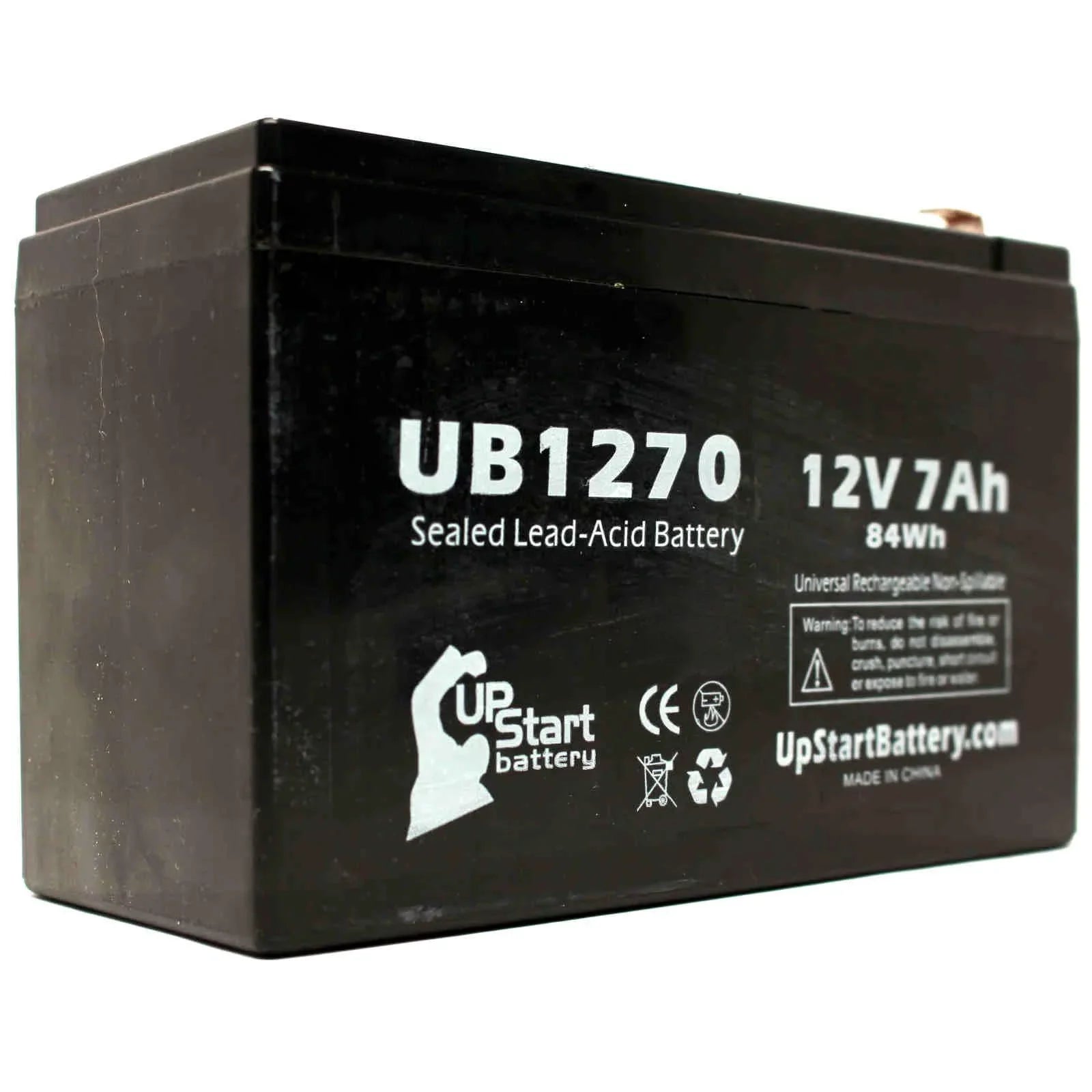 2x Pack - Compatible Upsonic PCM140VR Battery - Replacement UB1270 Universal Sealed Lead Acid Battery (12V, 7Ah, 7000mAh, F1 Terminal, AGM, SLA) - Includes 4 F1 to F2 Terminal Adapters