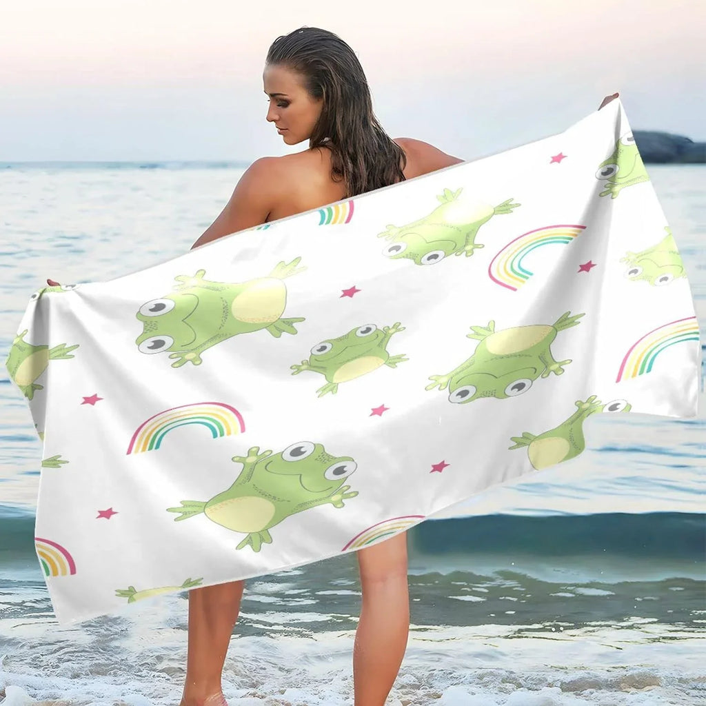 Bestwell Cartoon Frogs Beach Towel Oversized Towel Blanket, Thin Mass Microfiber Sand Free Quick Dry Towel, 31”X71” Multipurpose Pool Bath Yoga Swim Shower Towel