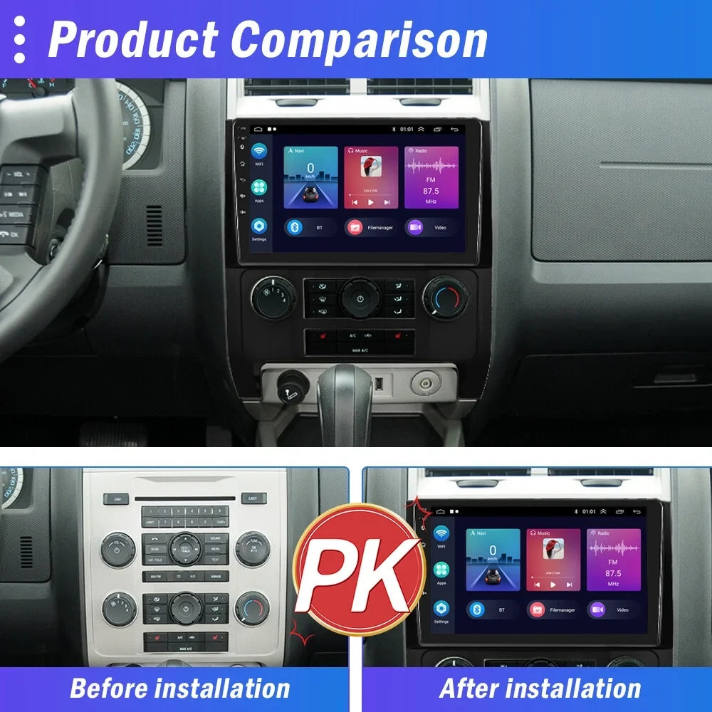 Podofo 2+64G Android 13 for Ford Escape/Ford Kuga/Mazda Tribu 2007-2012 Wireless Carplay Android Auto Mirror Link 9'' Touchscreen Car Stereo Radio WIFI GPS FM Bluetooth Hifi, AHD Backup Camera