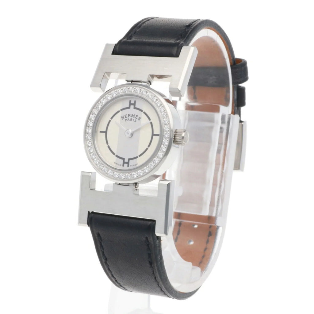 Pre-Owned Hermes Paprika Watch Stainless Steel PA1.230 Quartz Ladies HERMES Diamond Bezel (Good)