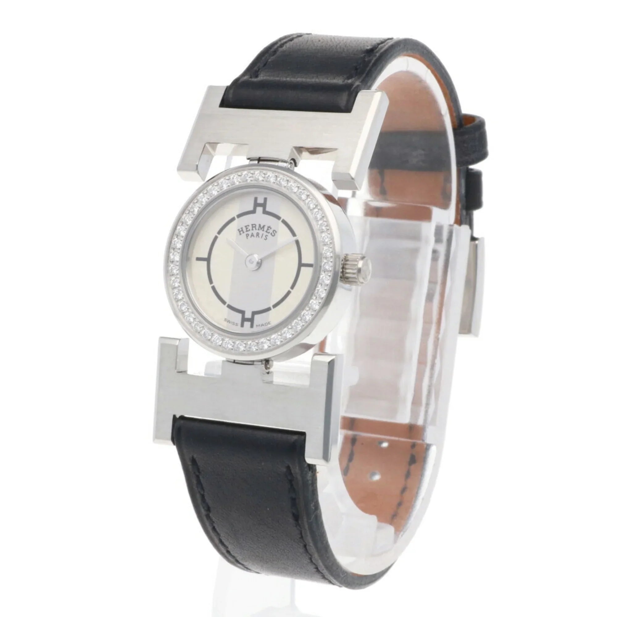 Pre-Owned Hermes Paprika Watch Stainless Steel PA1.230 Quartz Ladies HERMES Diamond Bezel (Good)