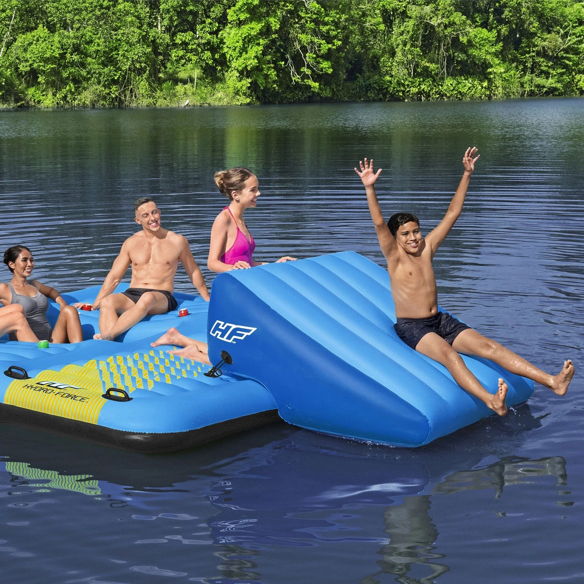 Bestway Hydro Force Summer Slide 5 Person Inflatable Activity Island, Blue