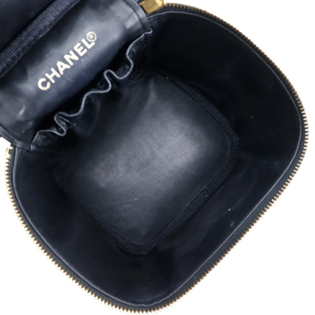 Pre-Owned CHANEL Vanity Handbag Coco Mark Matte Caviar Skin Made in France Jet Zipper Ladies (Good)