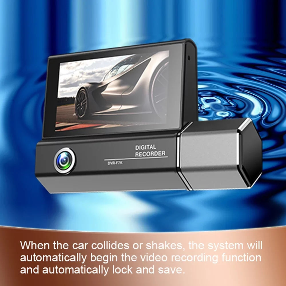 Arealer 3 Cameras Dash Cam 4in Clear Car Rearview Mirror Car Video Recording Car Recorder Auto Safety Driving Recorder