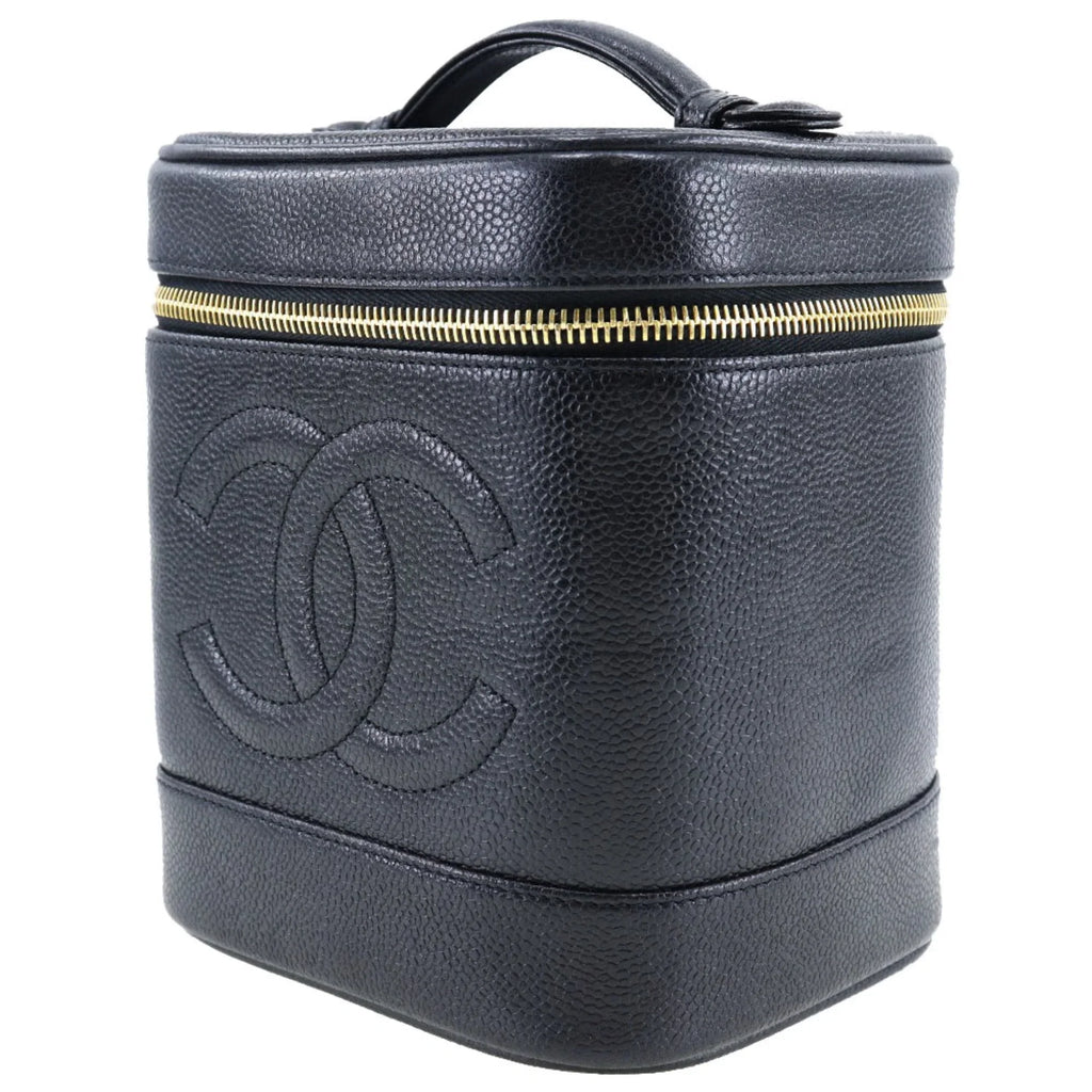 Pre-Owned CHANEL Vanity Handbag Coco Mark Matte Caviar Skin Made in France Jet Zipper Ladies (Good)