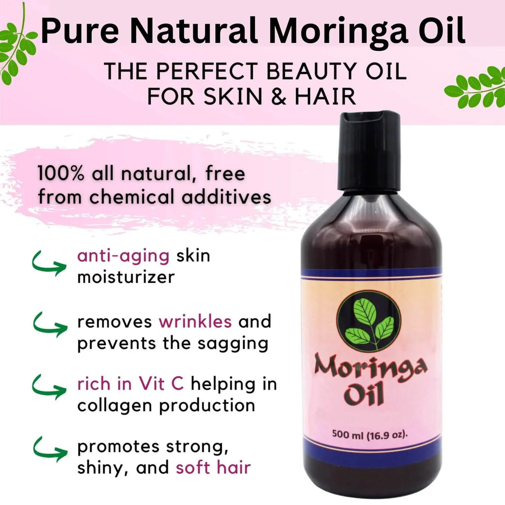 Moringa Oil 16.9 oz, Pure Moringa Seed Oil for Skin and Hair with 93 Nutrients by Moringa Energy Life Oil, 16.9oz (500ml)