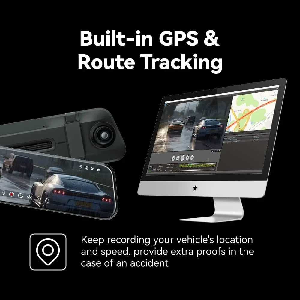 Pelsee P10 Pro 10" 4K Mirror Dash Cam, Rear View Mirror Camera Smart Driving Assistant w/ADAS and BSD, Night Vision Dash Cameras Front and Rear, Voice Control,Parking Monitoring,Free 32GB Memory Card