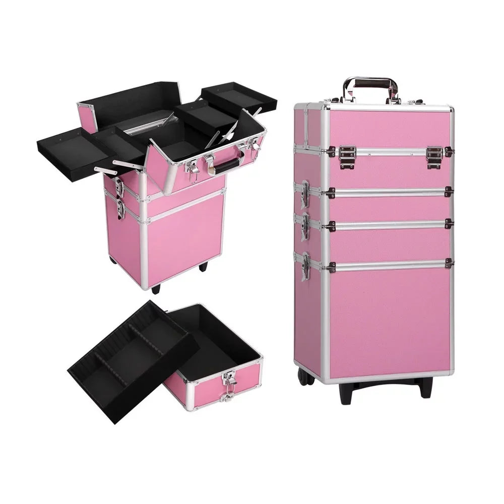 Rolling Train Case 4-in-1 Portable Makeup Train Case Professional Cosmetic Organizer Makeup Traveling case Trolley Cart Trunk