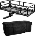 60 x 24 Inch Folding Cargo Rack Carrier with Waterproof Cargo Bag 500 Lbs Heavy Duty Capacity 2 Inch Receiver Luggage Basket Hitch Fold Up for SUV Pickup Camping Traveling