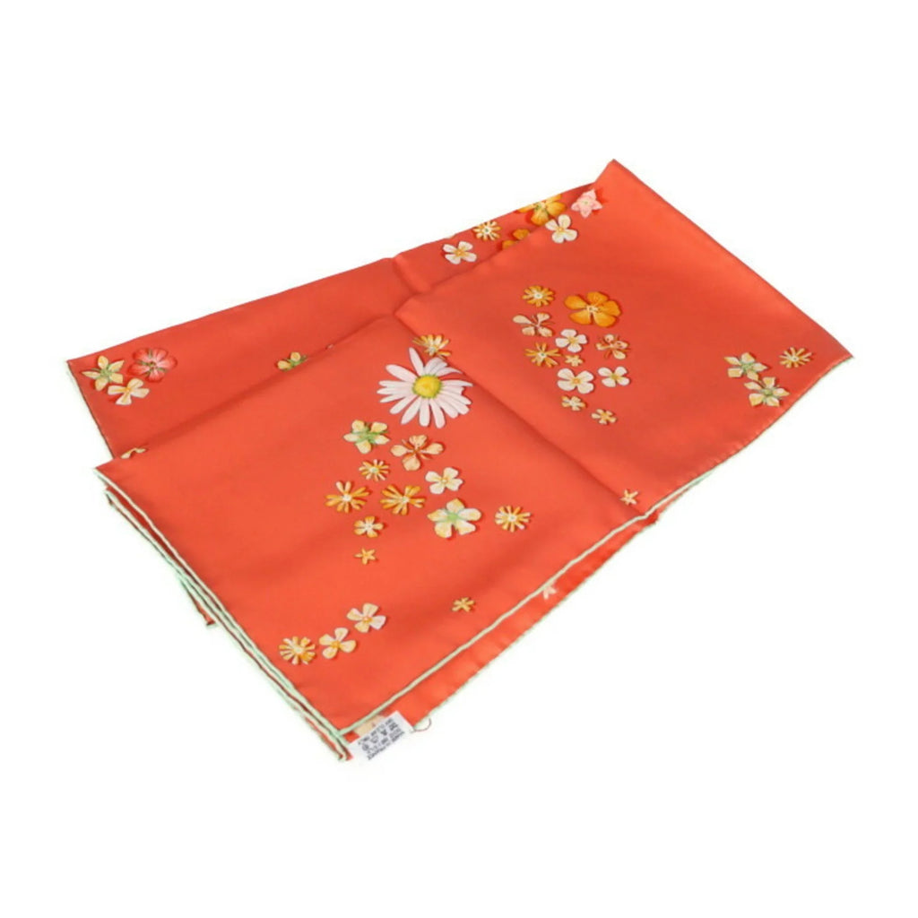 Pre-Owned HERMES Hermes FLOWER POWER Carre 90 scarf silk CORAIL pink series multicolor (Like New)