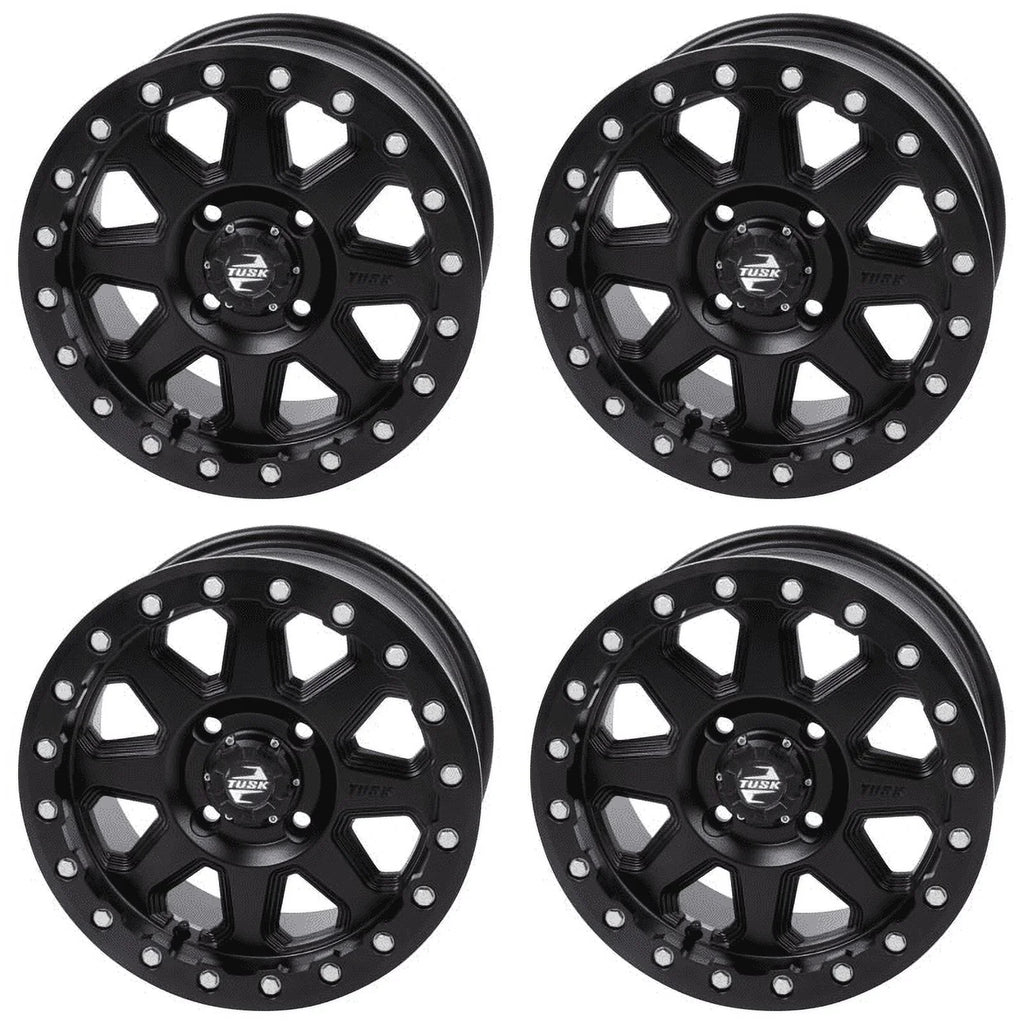 (4 Pack) 4/137 Tusk Uinta Beadlock Wheel 14X7 4.0 + 3.0 Matte Ebony For Can-Am Defender Hd10 Pro Lone Star 2021-2022