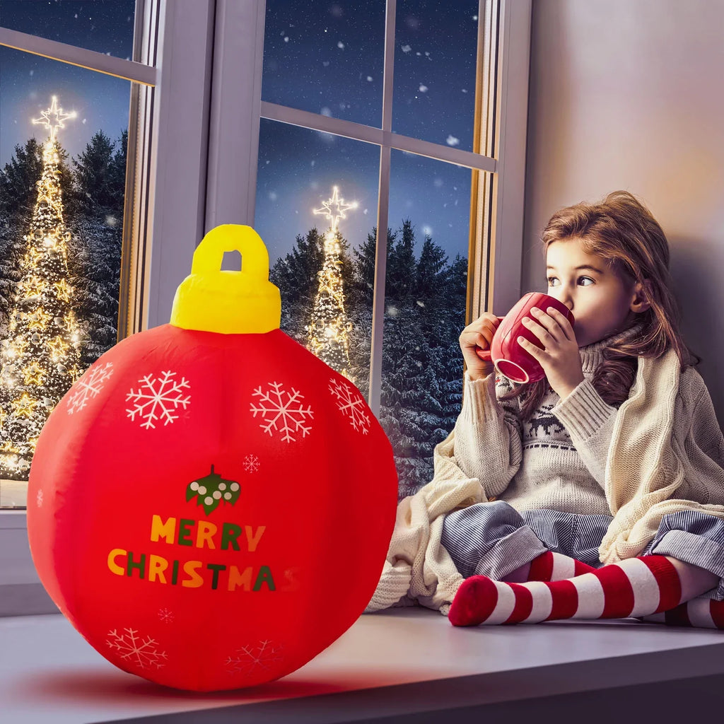 Fun Little Toys Christmas Inflatables Ball, Large Christmas Ornaments Light Up Ball Outdoor Christmas Decorations Ball Blow Up Yard Decorations for Chrismas Ball Inflatable Christmas Decorations
