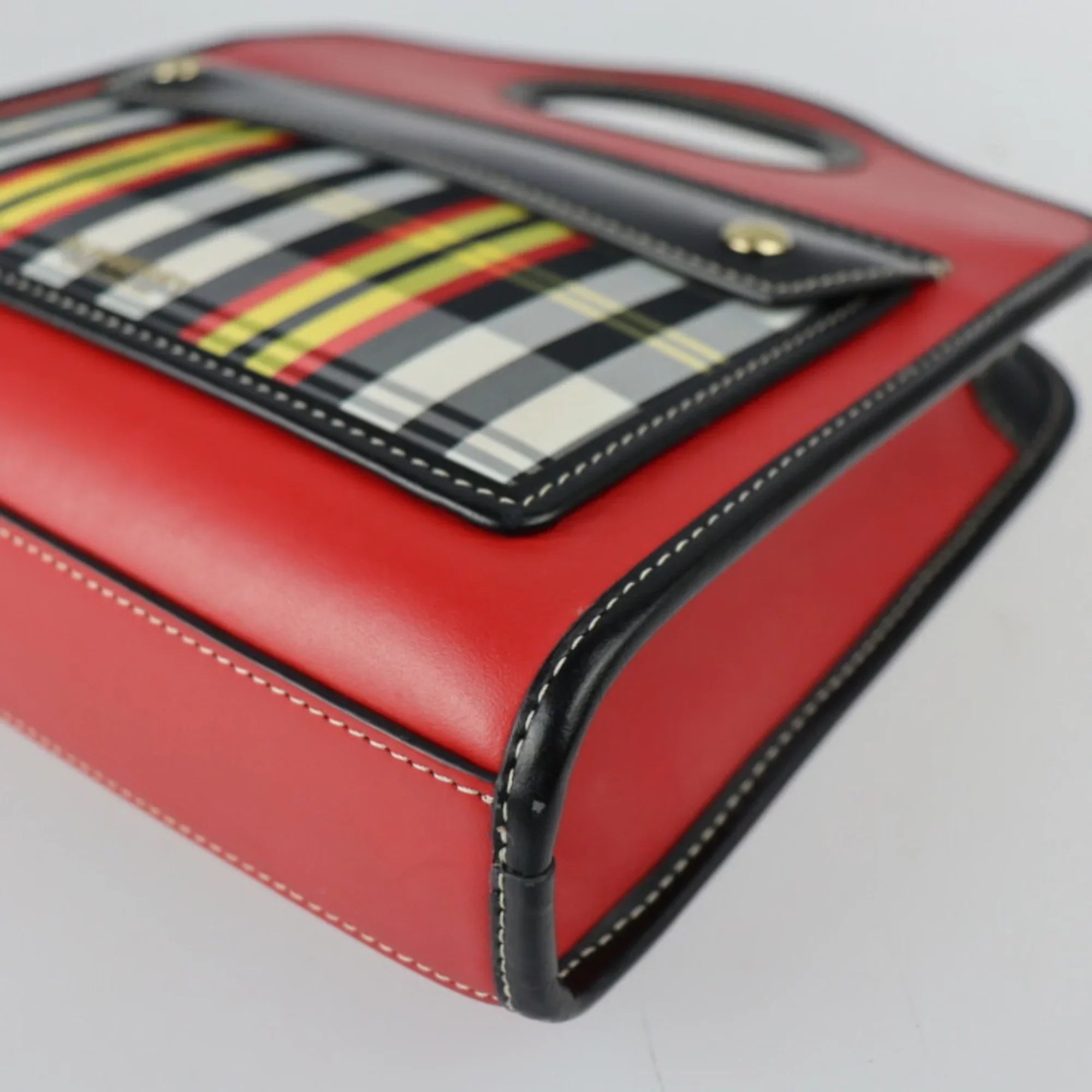 Pre-Owned BURBERRY Burberry mini pocket bag handbag leather nylon canvas red Dark multicolor gold metal fittings check pattern 2WAY shoulder (Good)