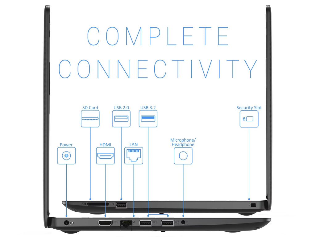 Inspiron 3493 Laptop, 14" FHD Display, Core i5-1035G4 Upto 3.7GHz, 16GB RAM, 1TB NVMe SSD, HDMI, Card Reader, Wi-Fi, Bluetooth, Windows 10 Pro