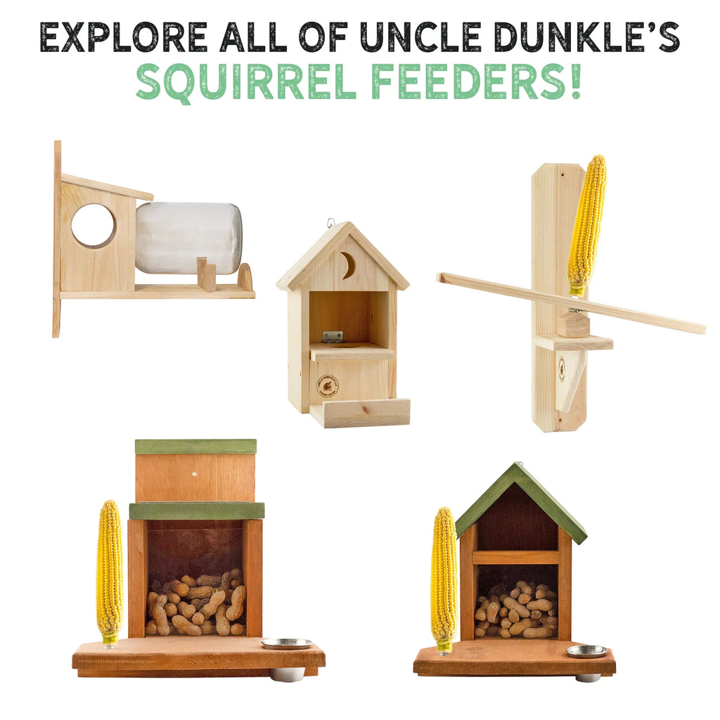 Uncle Dunkels Backyard Squirrel Feeder (w/ Gallon Glass Jar); Rustic Handmade Squirrel Food Box