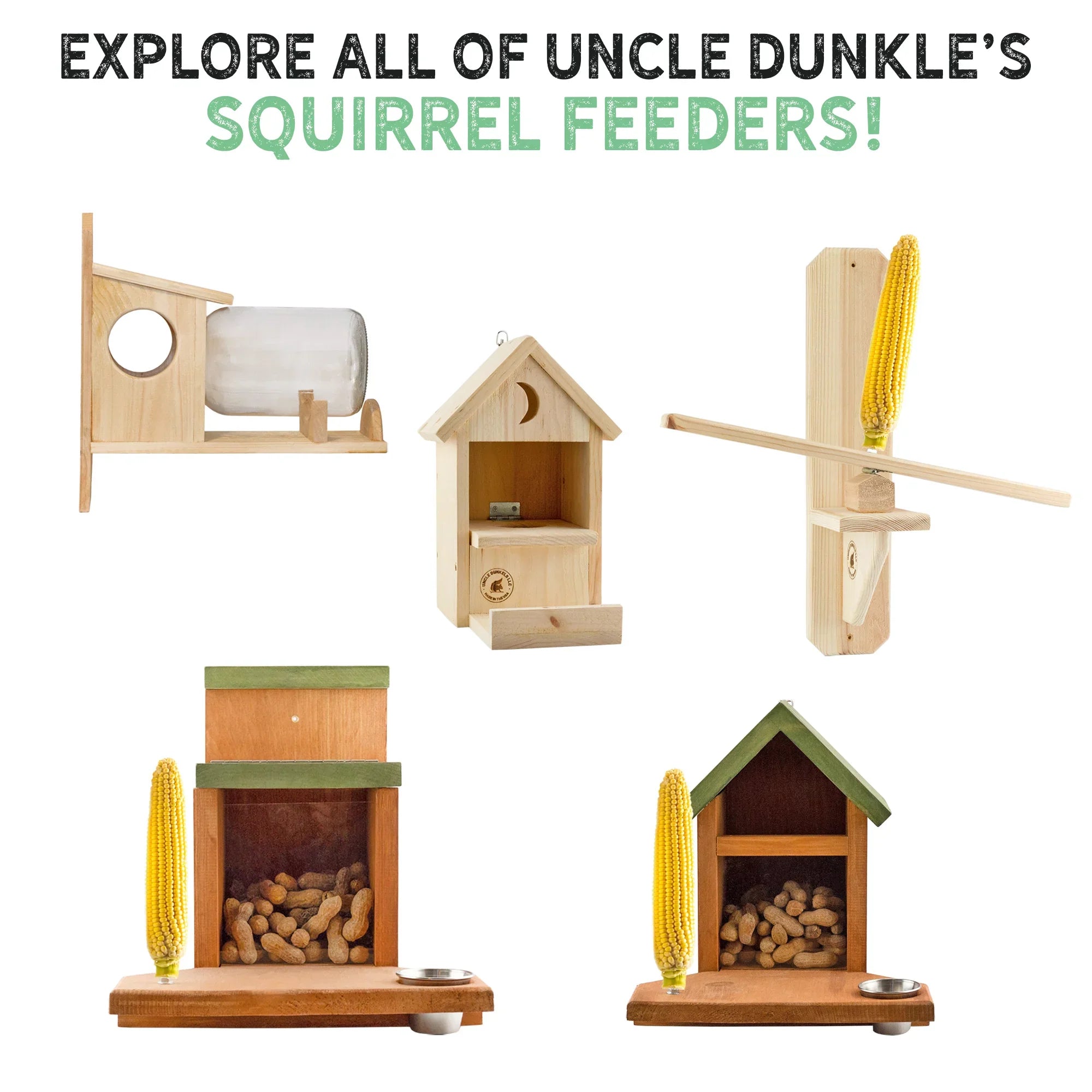 Uncle Dunkels Backyard Squirrel Feeder (w/ Gallon Glass Jar); Rustic Handmade Squirrel Food Box