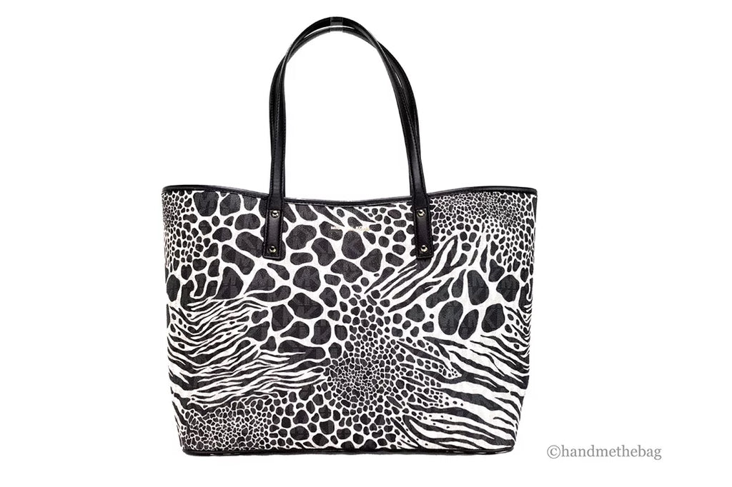 Michael Kors Carter Large Ebony Animal Print Polyvinyl Chloride Open Tote Shoulder Purse Bag