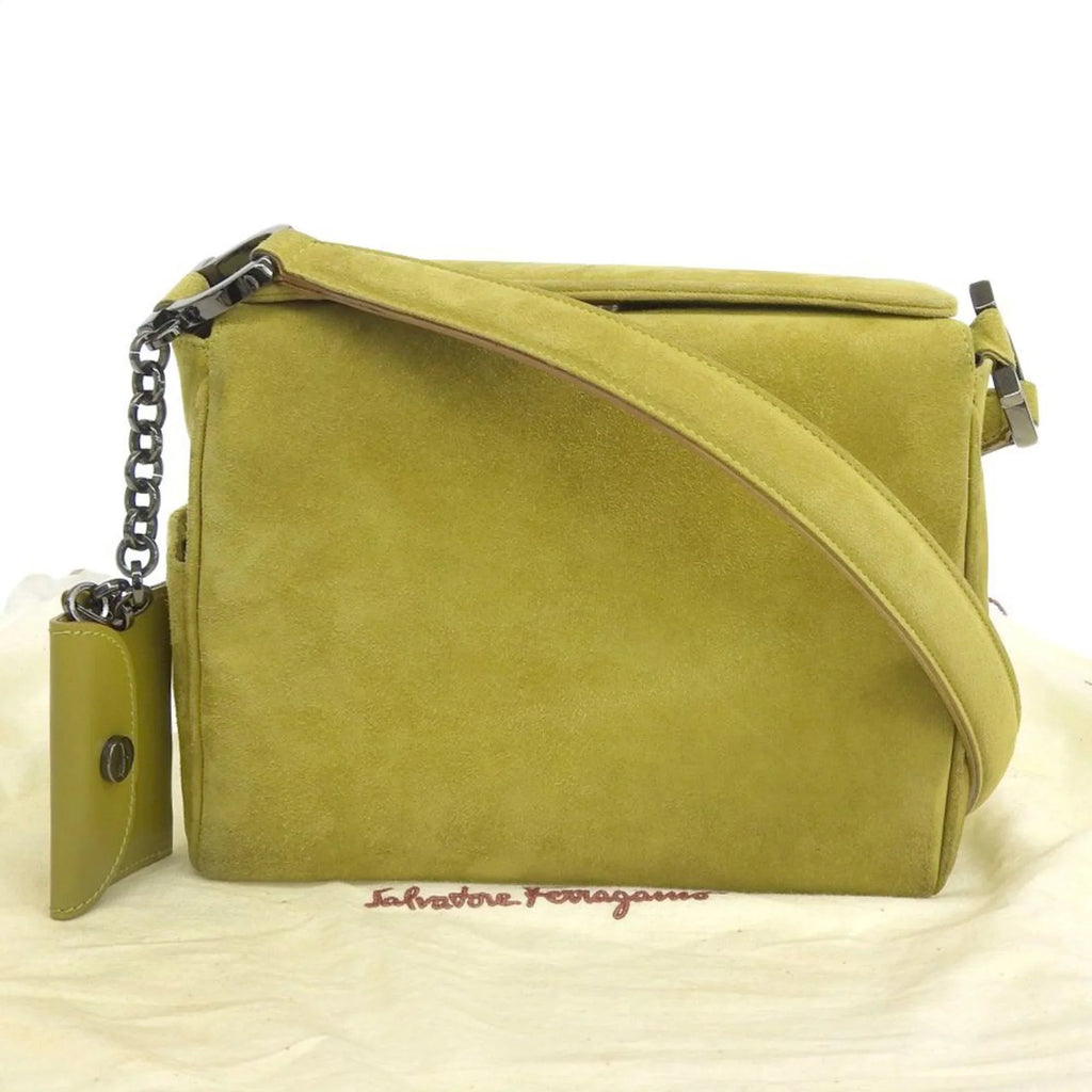 Pre-Owned Salvatore Ferragamo SALVATORE FERRAGAMO Gancini One Shoulder Bag Suede Green BC217651 (Good)
