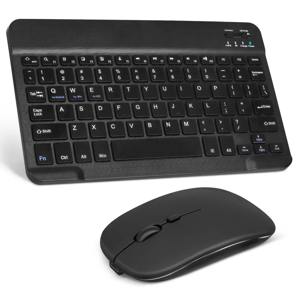 Rechargeable Bluetooth Keyboard and Mouse Combo Ultra Slim Full-Size Keyboard and Ergonomic Mouse for Xiaomi Mi Mix 2S and All Bluetooth Enabled Mac/Tablet/iPad/PC/Laptop - Onyx Ebony