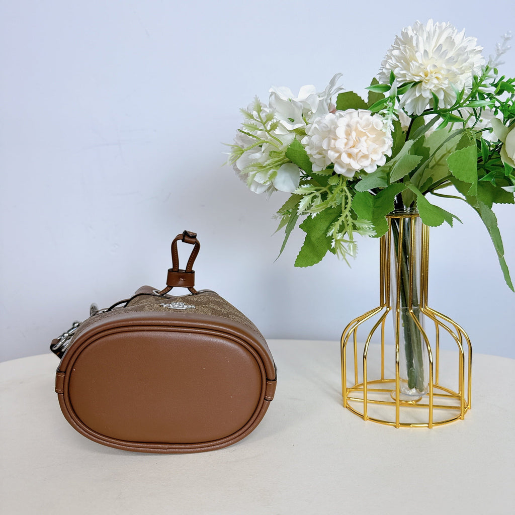Coach CR145 Mini Bucket Bag In Signature Canvas IN Khaki Saddle